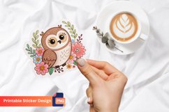 Cute Owl with flower Sticker, Owl and floral sticker Product Image 1