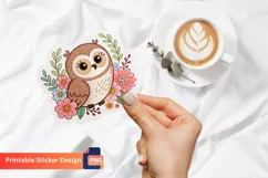 Cute Owl with flower Sticker, Owl and floral sticker Product Image 1