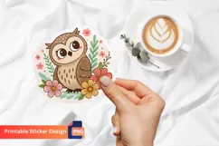Cute Owl with flower Sticker, Owl and floral sticker Product Image 1