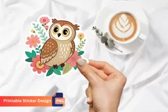 Cute Owl with flower Sticker, Owl and floral sticker Product Image 1