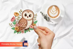 Cute Owl with flower Sticker, Owl and floral sticker Product Image 1