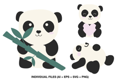 Cute panda clipart with bamboo and heart