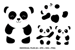 Cute panda clipart set with 4 kawaii animal designs for kids crafts
