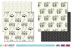 Cute panda and bamboo scrapbook paper in cream sage and black
