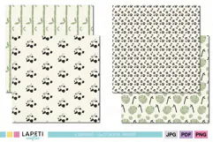 Four coordinating panda digital papers in cream sage green and black