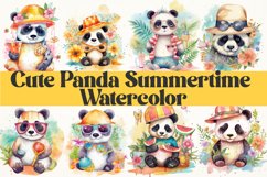 Cute Panda Summertime Watercolor sublimation bundle Product Image 1