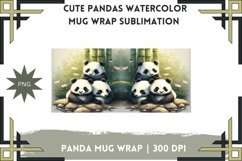 Adorable Pandas Watercolor Mug Wrap - 15, 12, 11 oz Digital Product Image 1