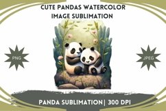 Cute Pandas Watercolor Image - Sublimation - Digital Product Image 1