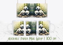 Adorable Pandas Watercolor Mug Wrap - 15, 12, 11 oz Digital Product Image 2
