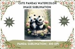 Cute Pandas Watercolor Image - Sublimation - Digital Product Image 1