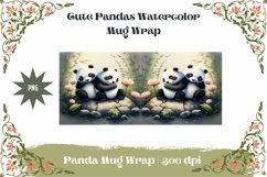 Adorable Pandas Watercolor Mug Wrap - 15, 12, 11 oz Digital Product Image 1