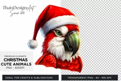 Cute Parrot Clipart, Christmas Animal PNG for Sublimation Product Image 1