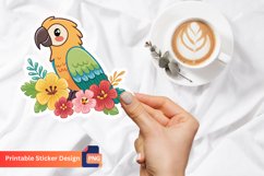 Cute Parrot Flowers Sticker, Tropical Bird Sticker Product Image 1