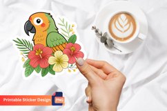 Cute Parrot Flowers Sticker, Tropical Bird Sticker Product Image 1