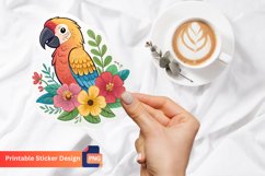 Cute Parrot Flowers Sticker, Tropical Bird Sticker Product Image 1