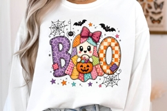 Cute Patchwork Boo Ghost Halloween PNG Sublimation Design Product Image 2