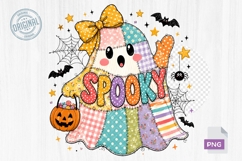 Cute Patchwork Spooky Ghost Halloween PNG Sublimation Design Product Image 1