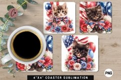 Cute Cat Patriotic Coaster | 4th Of July Sublimation Coaster Product Image 1