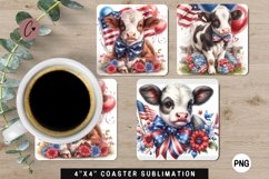 Cute Cow Patriotic Coaster | 4th Of July Sublimation Coaster Product Image 1