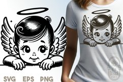 Cute Peeking Baby Girl Angel Illustration SVG | Love SVG Product Image 1