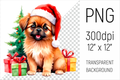 Cute Pekingese Puppy  with Santa Hat. Perfect for sublimation, greeting cards, stickers, planners, DIY gifts, and all your holiday projects!