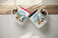 Cute penguin building sandcastle on summer beach bucket shovel print 20 oz tumbler skinny mug wrap clipart t-shirt sublimation printable design