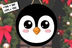 Cute Penguin Face Christmas Round Door Hanger SVG Design Product Image 1