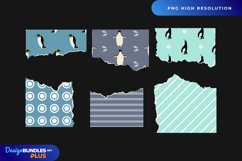 Cute Penguin Pattern Torn Paper - Scrapbooking PNG Product Image 1