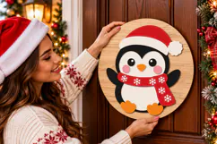 Cute Penguin Round Sign SVG, Laser Cut Glowforge File Product Image 2