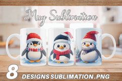 Cute Penguin Watercolor Texture | Mug sublimation design Product Image 1