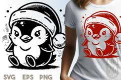 Cute Penguin with Santa Hat Halftone Effect Christmas SVG Product Image 1