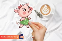 Cute Pig Girl Sticker, Adorable Pig Character, Cute Animal Product Image 1