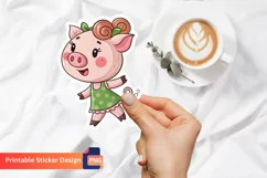 Cute Pig Girl Sticker, Adorable Pig Character, Cute Animal Product Image 1