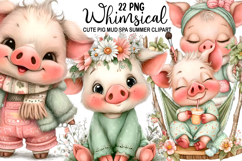 Cute Pig Mud Spa Summer Clipart png Watercolor png Product Image 1