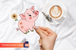 Cute Pig Sticker With Flower Sticker, Cute Animal Sticker Product Image 1