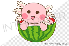 Cute pink axolotl inside a watermelon PNG Clipart PNG SVG Product Image 1