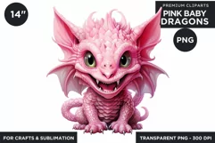 Cute Pink baby Dragons Clipart PNG for crafts sublimation Product Image 1