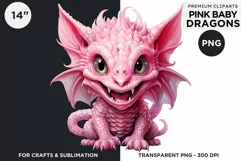 Cute Pink baby Dragons Clipart PNG for crafts sublimation Product Image 2
