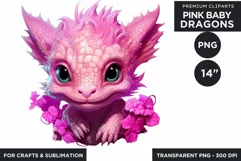 Cute Pink baby Dragons Clipart PNG for crafts sublimation Product Image 1