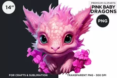 Cute Pink baby Dragons Clipart PNG for crafts sublimation Product Image 2