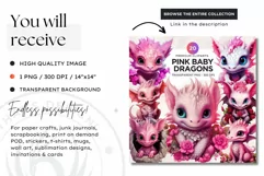 Cute Pink baby Dragons Clipart PNG for crafts sublimation Product Image 3