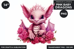 Cute Pink baby Dragons Clipart PNG for crafts sublimation Product Image 1