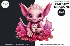 Cute Pink baby Dragons Clipart PNG for crafts sublimation Product Image 2