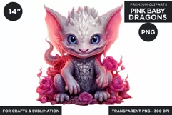 Cute Pink baby Dragons Clipart PNG for crafts sublimation Product Image 1