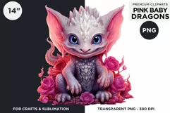 Cute Pink baby Dragons Clipart PNG for crafts sublimation Product Image 2