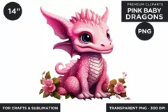 Cute Pink baby Dragons Clipart PNG for crafts sublimation Product Image 1
