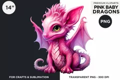 Cute Pink baby Dragons Clipart PNG for crafts sublimation Product Image 2