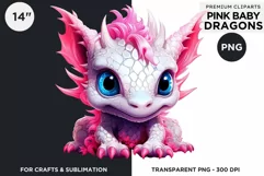 Cute Pink baby Dragons Clipart PNG for crafts sublimation Product Image 2