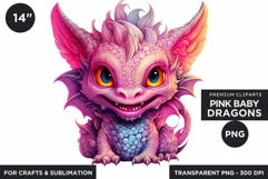 Cute Pink baby Dragons Clipart PNG for crafts sublimation Product Image 1