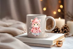 Winter Cute Pink Cat Watercolor Sublimation PNG Product Image 3